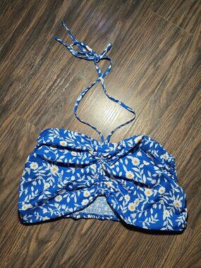 70s/Boho Style Blue & White Floral Crop/Halter Top NWOT/SIZE S/M